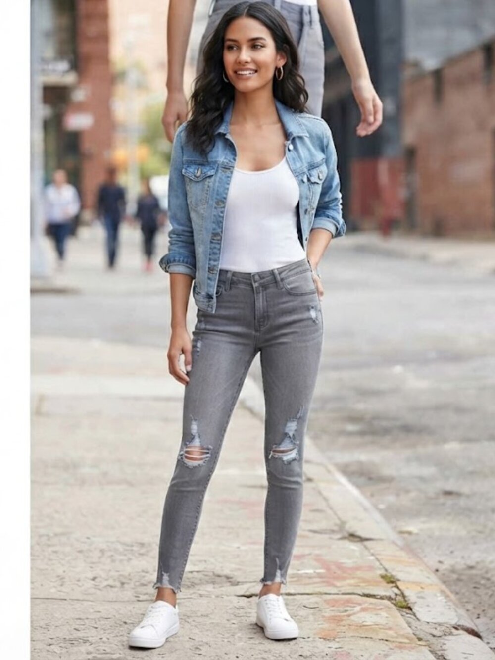 Forever 21 21Denim Grey Distressed Skinny Jeans Mid‎ Rise Size 25